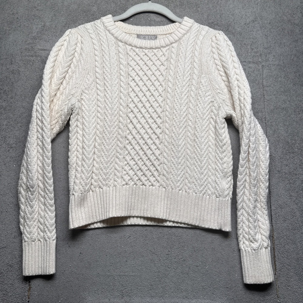J Crew White Cable Knit Sweater Women's XS Classic Preppy Crewneck